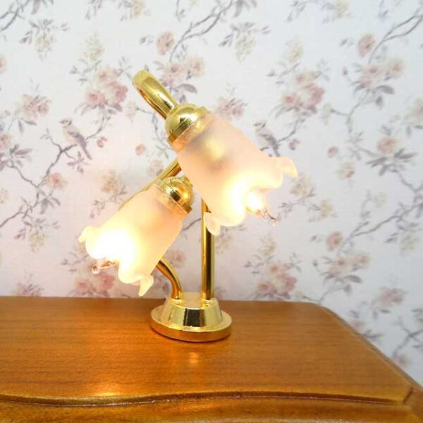 Elektriske miniature bordlampe med fine glasskærme
