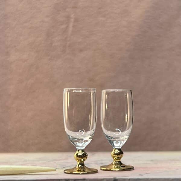 Miniature glas - Dukkehus glas med guld