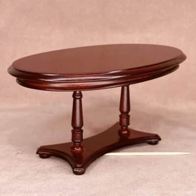 Ovalt miniature bord i mahogni til dukkehuset i 1:12